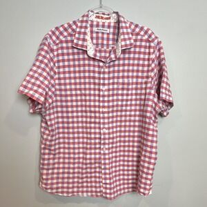 Tommy Bahama Red Blue Check Shirt Linen Blend Beach Casual Coastal Style Size XL